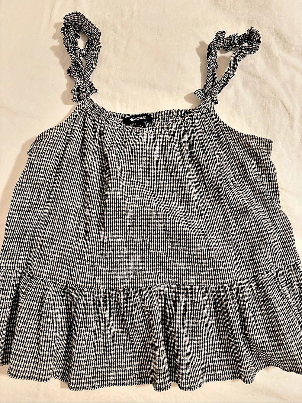 Madewell Ruffle-Strap Cami Top in Gingham Check Black & White